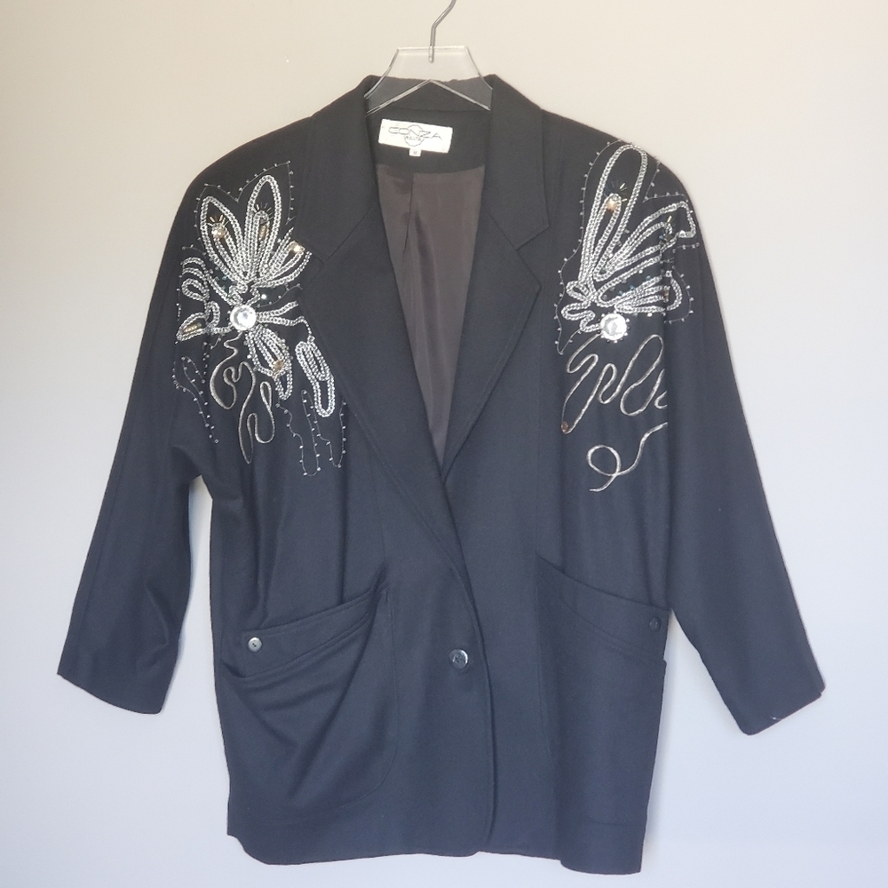 Vintage Dolman Sleeve Embroidered Studded Black Gothic Cosplay Whimsigoth Blazer